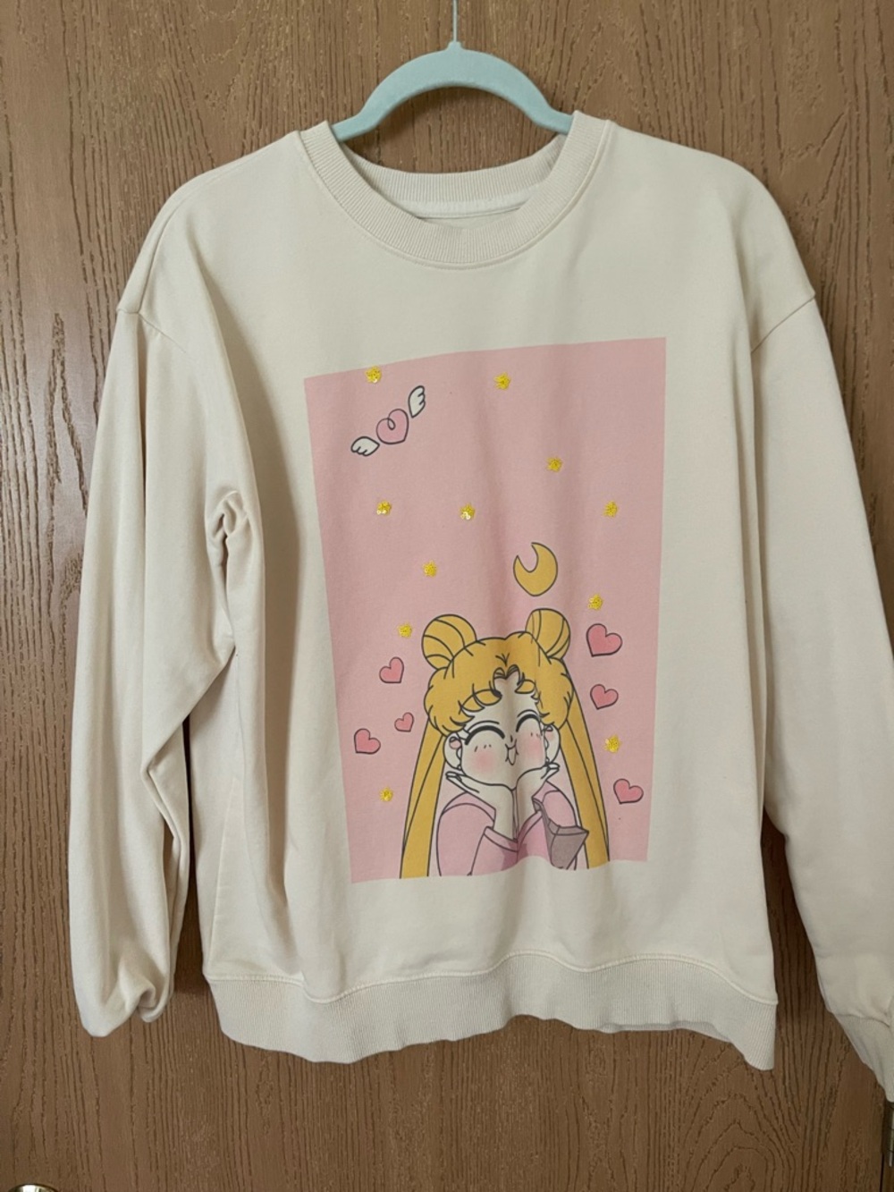 Cream Crewneck Sweater with Pink Sailor Girl Graphic